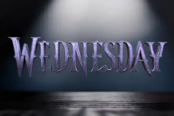 Obdélníkový jedlý obrázek na dort – Wednesday, 3D gotický nápis (fialová, černá, stříbrná)