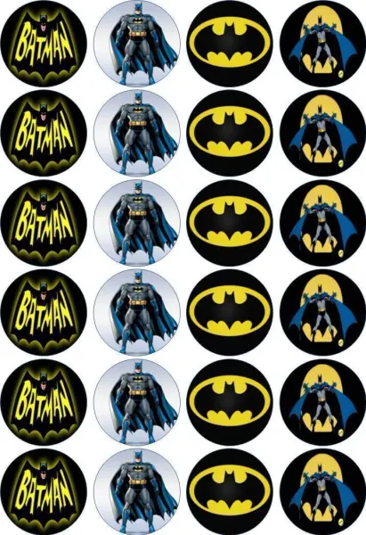 List jedlých koleček na cupcakes – Batman na cupcakes (černá, žlutá, modrá)