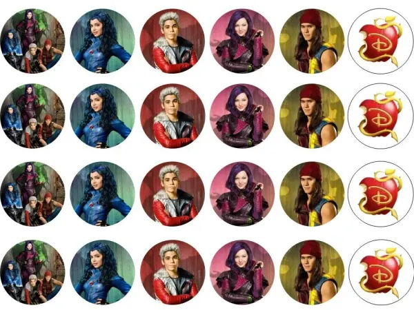 List jedlých koleček na cupcakes – Disney Stars na cupcakes (fialová, modrá, červená)