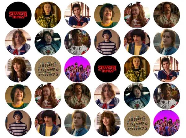 List jedlých koleček na cupcakes – Stranger Things, na cupcakes (černá, červená, hnědá)