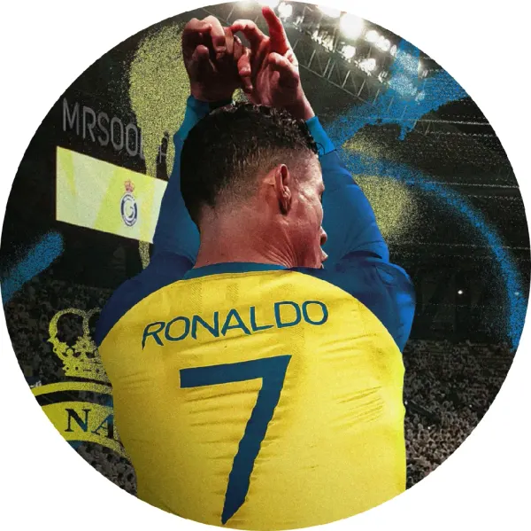 Kulatý jedlý obrázek na dort – Cristiano Ronaldo, pohled zezadu číslo 7 (žlutá, modrá, černá)