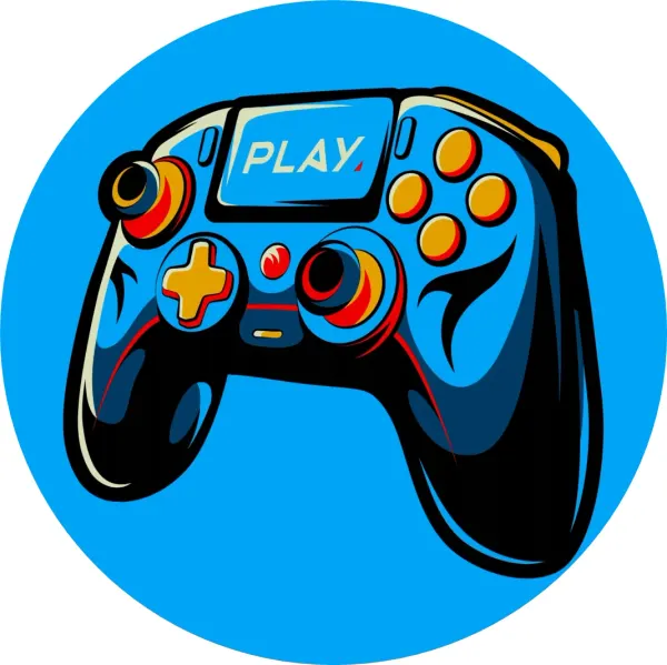 Kulatý jedlý obrázek na dort – Gamer, černomodrý gamepad v modrém kruhu (modrá, černá, žlutá)