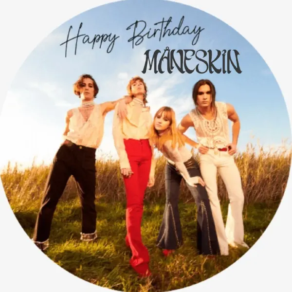 Kulatý jedlý obrázek na dort – Maneskin (modrá, červená, bílá)