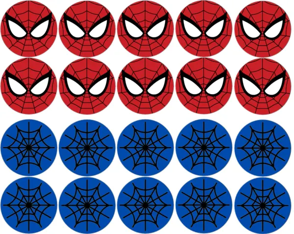 List jedlých koleček na cupcakes – Spiderman, Symboly (červená, modrá, černá)