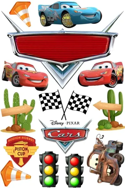 Obdélníkový jedlý papír k výřezu – Cars, Auta (červená, modrá, žlutá)