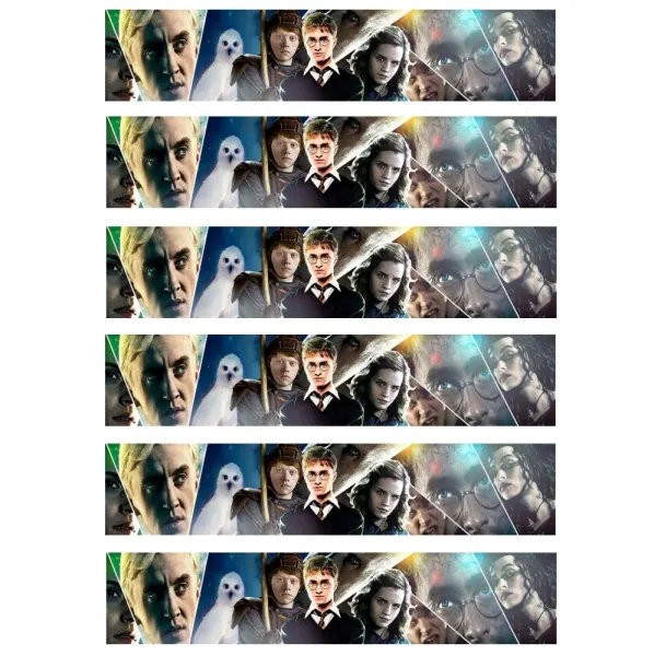 Obdélníkový jedlý obrázek na dort – Harry Potter, Obvodová dekorace na dort (černá, modrá, šedá)