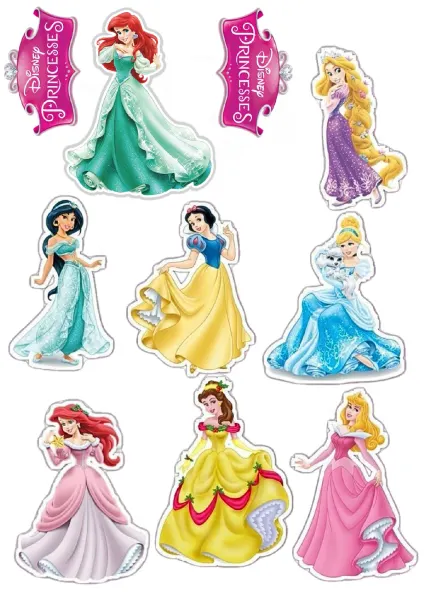 Obdélníkový jedlý papír k výřezu – Princezny Disney (růžová, zelená, žlutá)