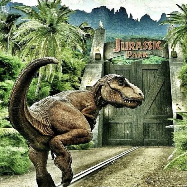 Obdélníkový jedlý obrázek na dort – Dinosaur, Jurský park (zelená, hnědá, šedá)