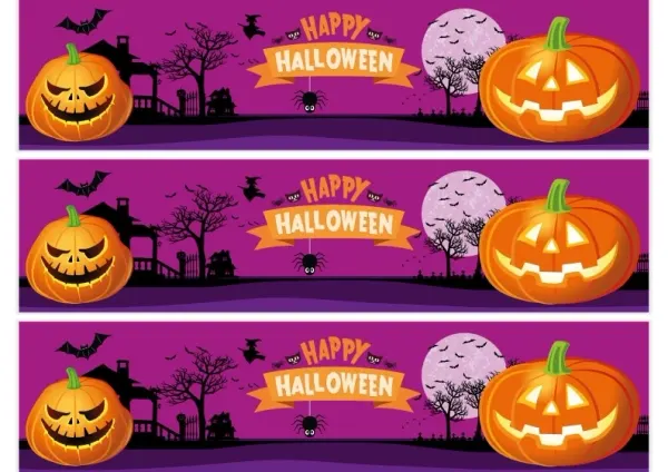 Obdélníkový jedlý obrázek na dort – Halloween, dýně, strašidelný dům a měsíc (fialová, černá, žlutá)
