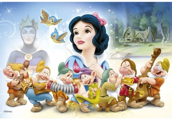 Obdélníkový jedlý obrázek na dort – Sněhurka (modrá, žlutá, bílá)