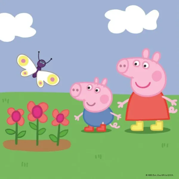 Obdélníkový jedlý obrázek na dort – Prasátko Peppa, Peppa a Tomík na paloučku (zelená, modrá, růžová)