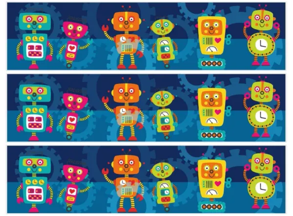 Obdélníkový jedlý obrázek na dort – Roboti (modrá, žlutá, zelená)
