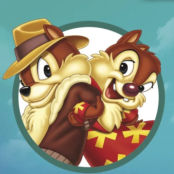 Kulatý jedlý obrázek na dort – Rychlá rota, Chip a Dale na tyrkysovém pozadí (hnědá, tyrkysová, červená)