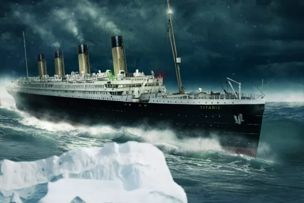 Obdélníkový jedlý obrázek na dort – Loď, Titanic (modrá, černá, bílá)