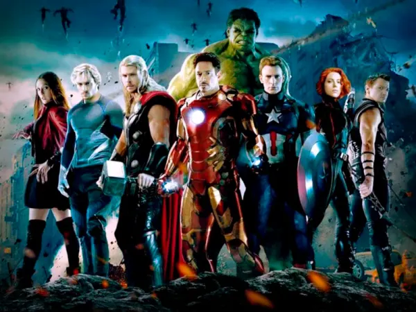 Obdélníkový jedlý obrázek na dort – Avengers, tým se Scarlet Witch a Quicksilverem (modrá, červená, černá)
