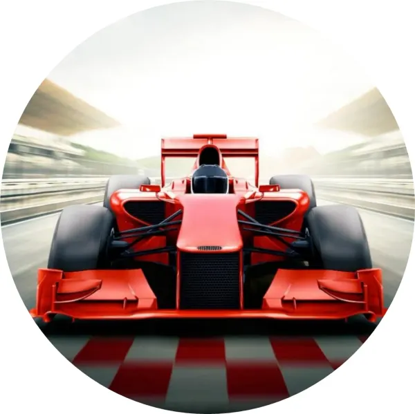 Kulatý jedlý obrázek na dort – Formule, červený monopost z čelního pohledu (červená, černá, bílá)