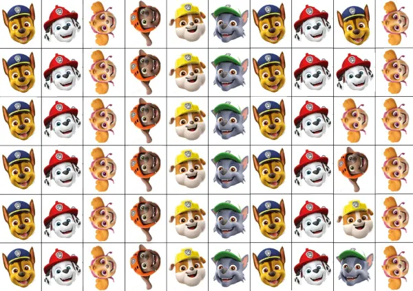 List jedlých koleček na cupcakes – Tlapková patrola, Paw Patrol, hlavičky (modrá, červená, žlutá)