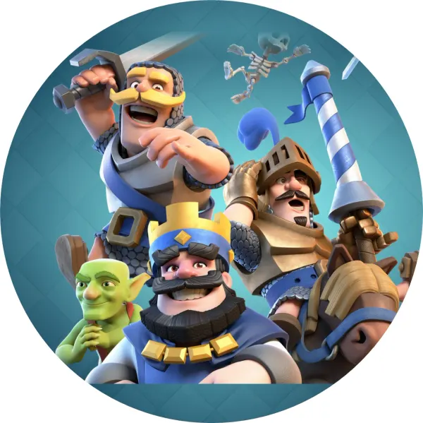 Kulatý jedlý obrázek na dort – Clash Royale (modrá, zlatá, zelená)