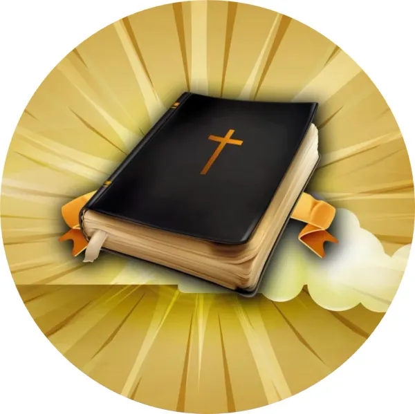 Kulatý jedlý obrázek na dort – Bible (zlatá, černá, bílá)