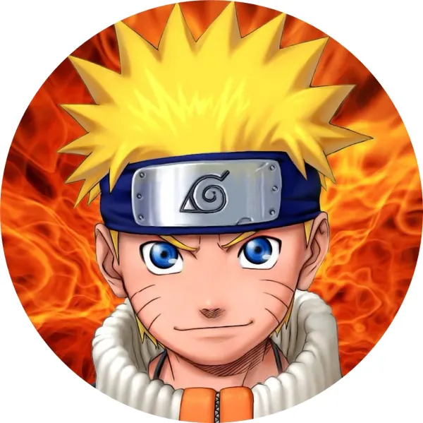 Kulatý jedlý obrázek na dort – Naruto, portrét v plamenech (žlutá, červená, modrá)