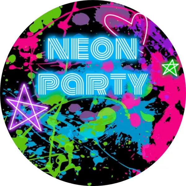Kulatý jedlý obrázek na dort – Neon Party (černá, růžová, tyrkysová)