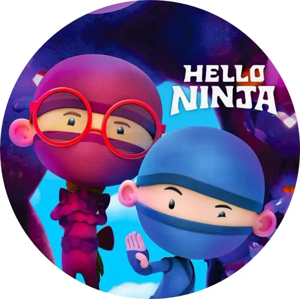 Kulatý jedlý obrázek na dort – Ninja (modrá, fialová, červená)