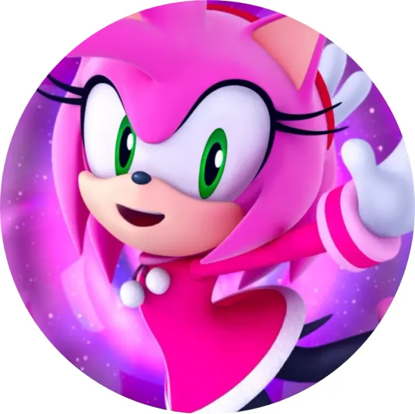 Kulatý jedlý obrázek na dort – Sonic, Amy Rose (růžová, fialová, bílá)