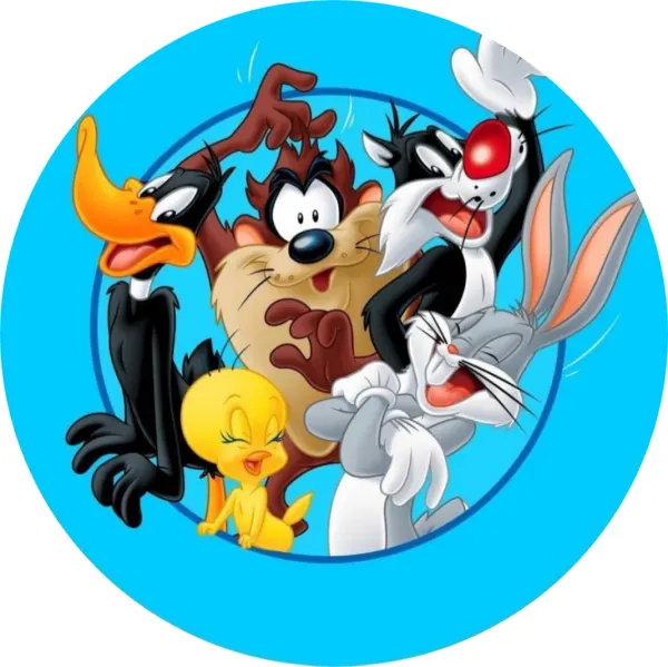 Kulatý jedlý obrázek na dort – Bugs Bunny (modrá, žlutá, černá)