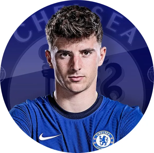 Kulatý jedlý obrázek na dort – Chelsea FC, Mason Mount (modrá, bílá, černá)