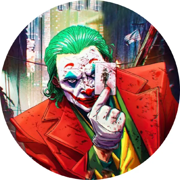 Kulatý jedlý obrázek na dort – Joker (červená, zelená, černá)