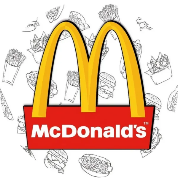Kulatý jedlý obrázek na dort – McDonald's (červená, žlutá, bílá)