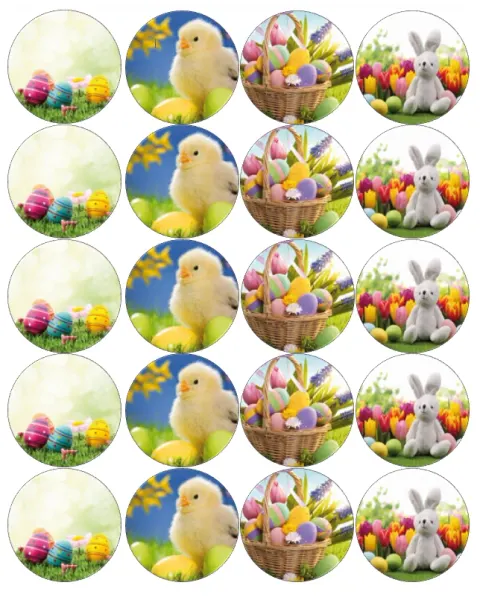 List jedlých koleček na cupcakes – Velikonoční mix (zelená, žlutá, růžová)