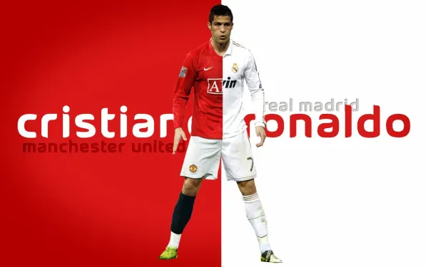 Obdélníkový jedlý obrázek na dort – Ronaldo, Manchester United a Real Madrid půl na půl (červená, bílá, černá)