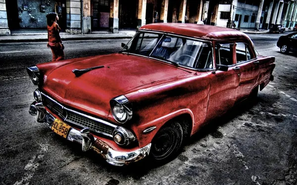 Obdélníkový jedlý obrázek na dort – Staré auto (červená, černá, šedá)