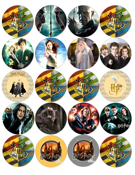 List jedlých koleček na cupcakes – Harry Potter (červená, žlutá, modrá)