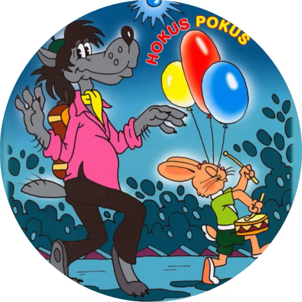 Kulatý jedlý obrázek na dort – Jen počkej zajíci, nápis Hokus Pokus a balónky (modrá, růžová, žlutá)