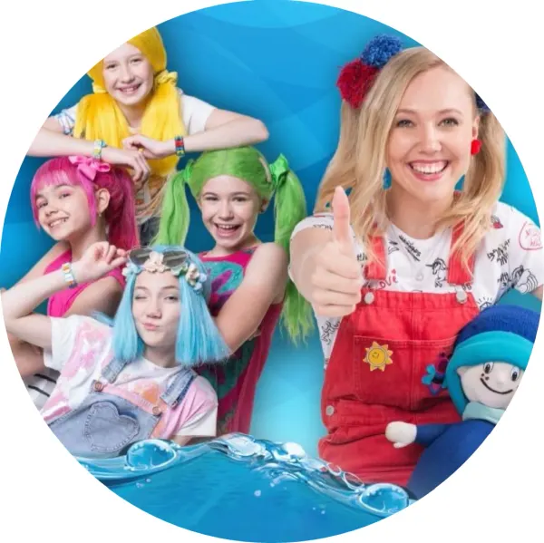 Kulatý jedlý obrázek na dort – Lollipopz, vodní hladina a blondýnka (modrá, červená, růžová)