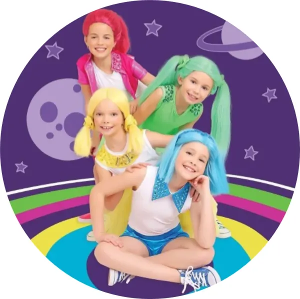 Kulatý jedlý obrázek na dort – Lollipopz, fialové nebe s planetami (fialová, modrá, zelená)