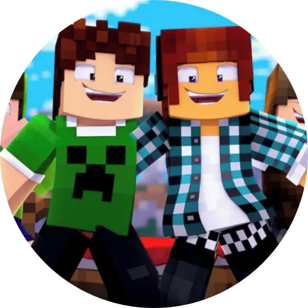 Kulatý jedlý obrázek na dort – Minecraft, kamarádi v creeper tričku a košili (zelená, modrá, hnědá)