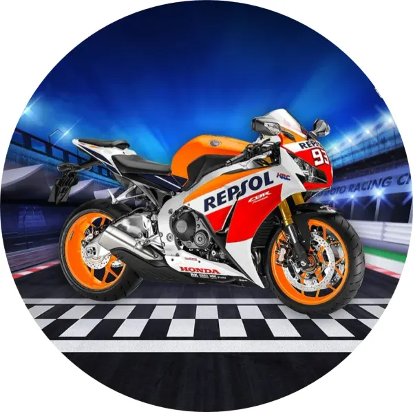 Kulatý jedlý obrázek na dort – Motorka, Honda (žlutá, modrá, černá)