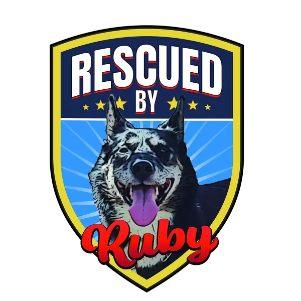 Kulatý jedlý obrázek na dort – Ruby záchranářka, policejní odznak a nápis (modrá, žlutá, červená)