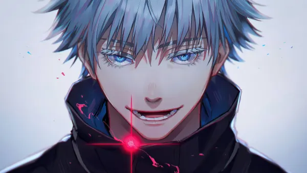 Obdélníkový jedlý obrázek na dort – Anime, bělovlasý mladík s modrýma očima (modrá, černá, bílá)