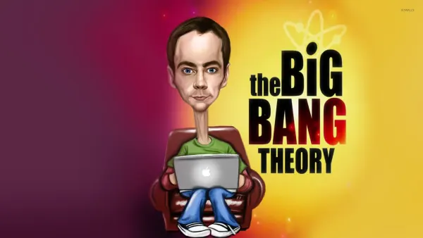 Obdélníkový jedlý obrázek na dort – Big Bang Theory, Sheldon v křesle s notebookem (žlutá, fialová, hnědá)