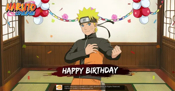 Obdélníkový jedlý obrázek na dort – Naruto, oslava a nápis Happy Birthday (žlutá, černá, bílá)
