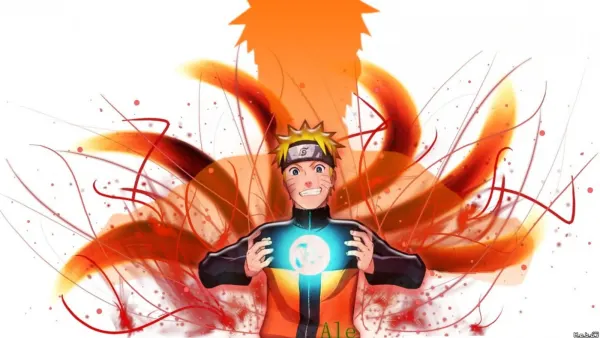Obdélníkový jedlý obrázek na dort – Naruto, modrý Rasengan a ocasy Kuramy (žlutá, černá, bílá)