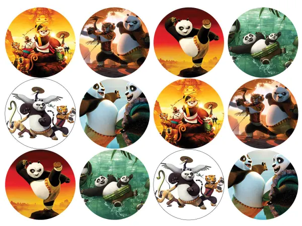 List jedlých koleček na cupcakes – Kung Fu Panda (žlutá, červená, zelená)