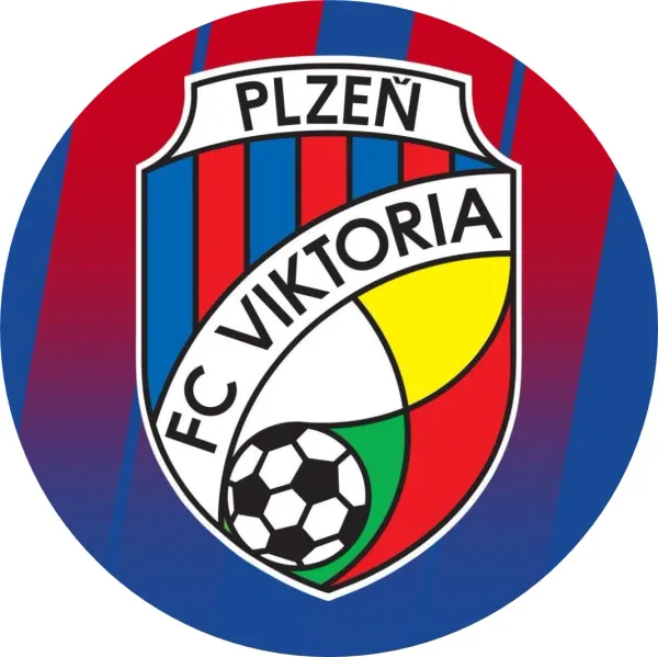 Kulatý jedlý obrázek na dort – Viktoria Plzeň, znak s míčem a pruhované pozadí (červená, modrá, bílá)
