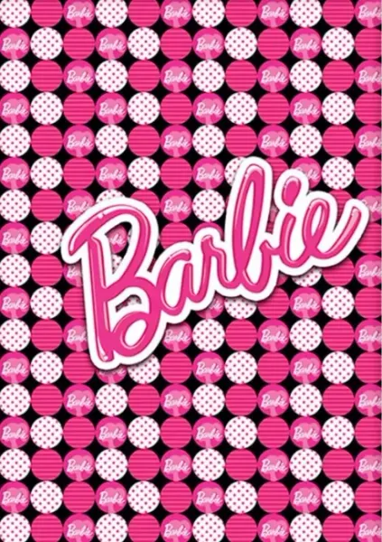 Obdélníkový jedlý obrázek na dort – Barbie, růžový nápis a puntíkaté pozadí (růžová, černá, bílá)