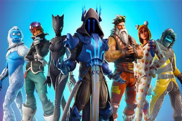 Obdélníkový jedlý obrázek na dort – Fortnite, ledový bojovník a sněžný muž (modrá, tyrkysová, černá)