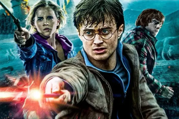 Obdélníkový jedlý obrázek na dort – Harry Potter a relikvie smrti (modrá, tyrkysová, černá)